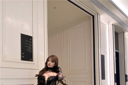 Off-Shoulder Long-Sleeve Lace Evening Gown