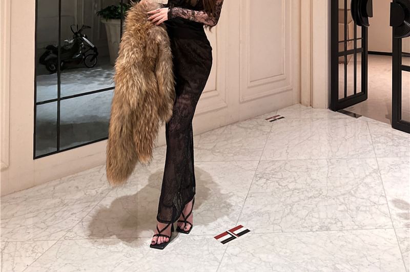 Off-Shoulder Long-Sleeve Lace Evening Gown