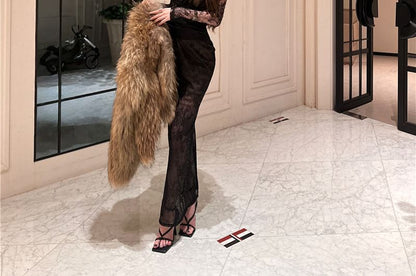 Off-Shoulder Long-Sleeve Lace Evening Gown