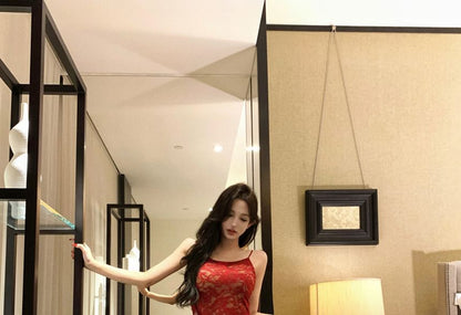 Spaghetti Strap Open Back Lace Bodycon Evening Gown