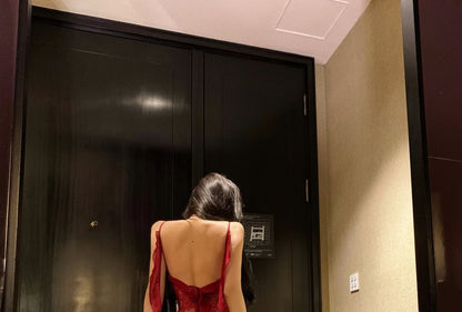 Spaghetti Strap Open Back Lace Bodycon Evening Gown