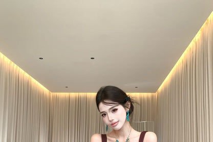 Wide Strap Satin Shirred Asymmetrical Bodycon Cocktail Dress