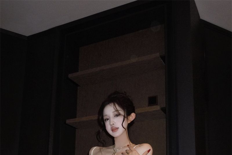 Spaghetti Strap Sequined Fishbone Bodycon Cocktail Dress