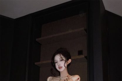 Spaghetti Strap Sequined Fishbone Bodycon Cocktail Dress