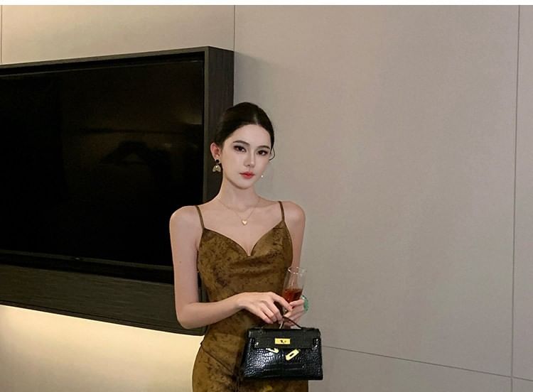 Spaghetti Strap Floral Print Satin A-Line Cocktail Dress