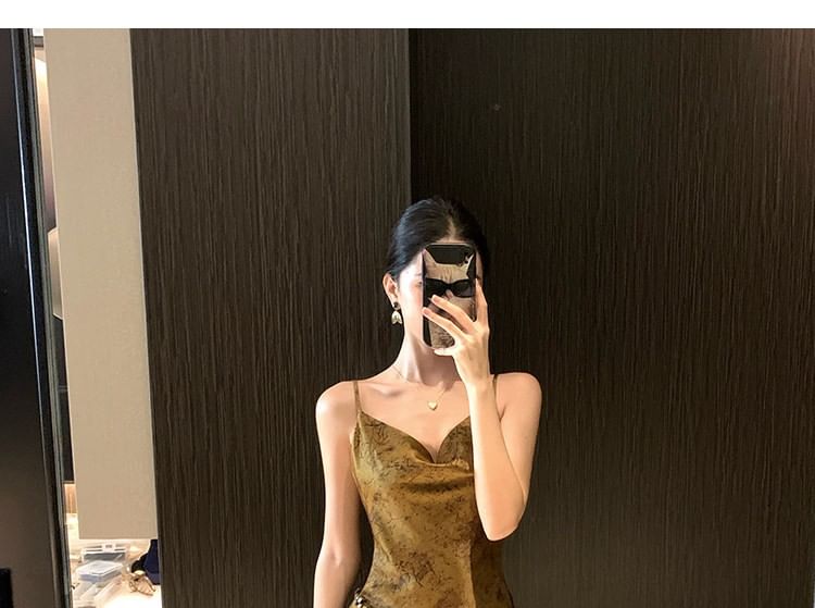 Spaghetti Strap Floral Print Satin A-Line Cocktail Dress