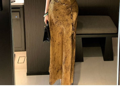 Spaghetti Strap Floral Print Satin A-Line Cocktail Dress