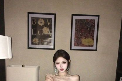 One-Shoulder Lace Panel Satin Bodycon Evening Gown