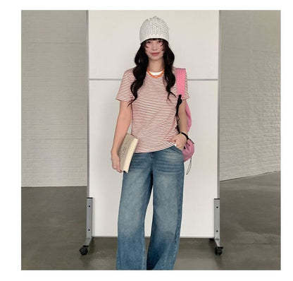 Striped T-Shirt with Short Sleeves and Crew Neck