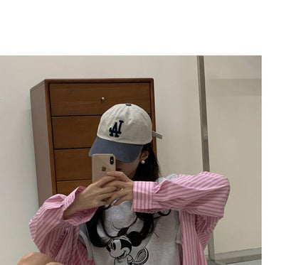 Pinstriped Button-Up Shirt with Long Sleeves and Collar