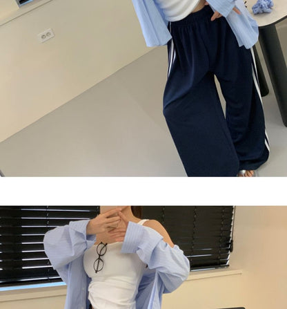 Pinstriped Button-Up Shirt with Long Sleeves and Collar