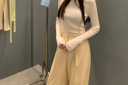 Knit Top with Back Buttons, Crew Neck, and Long Sleeves