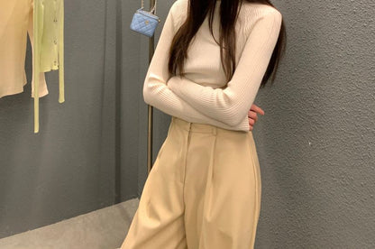 Knit Top with Back Buttons, Crew Neck, and Long Sleeves