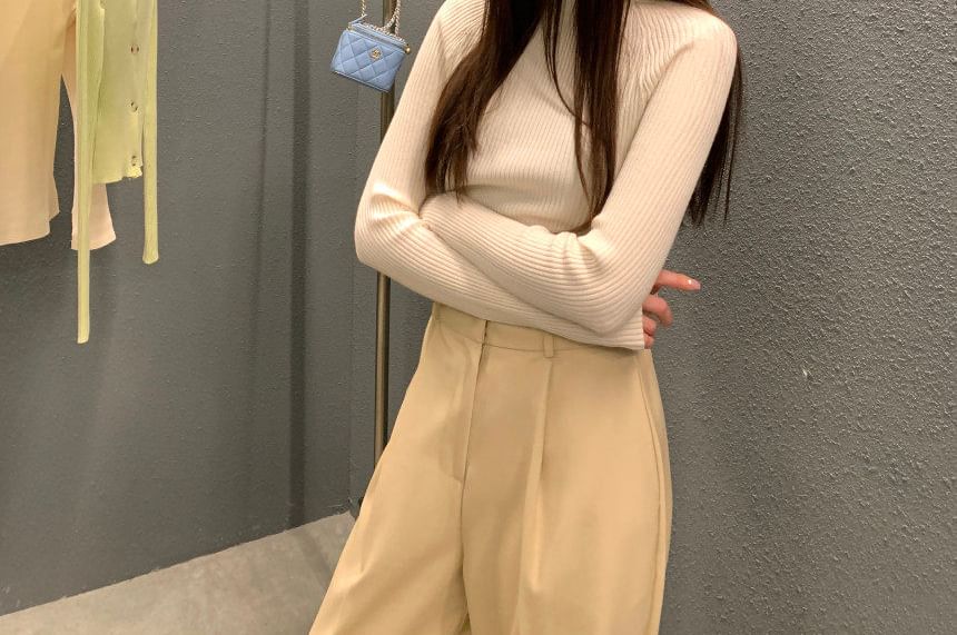 Knit Top with Back Buttons, Crew Neck, and Long Sleeves