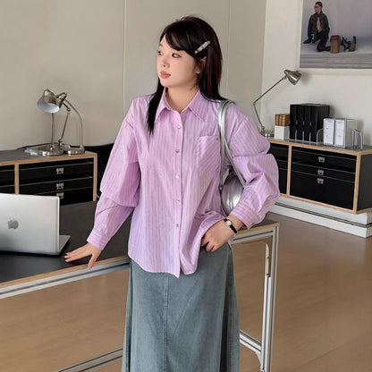 Rhinestone Embellished Striped Long-Sleeve Shirt