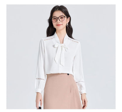 Coordinated Set: Blazer, Pleated Mini Skirt, and Tie Neck Blouse