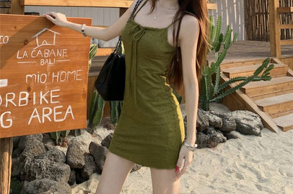Spaghetti Strap Scoop Neck Plain Mini Bodycon Dress