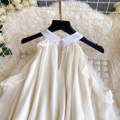 Beaded Sheer Cold-Shoulder Blouse