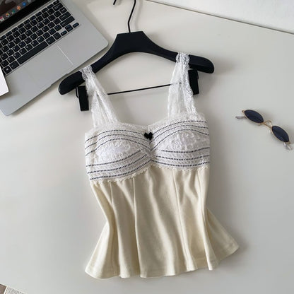 Lace Panel Sleeveless Flowy Crop Top