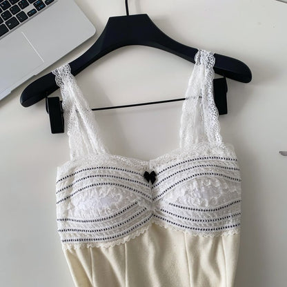 Lace Panel Sleeveless Flowy Crop Top