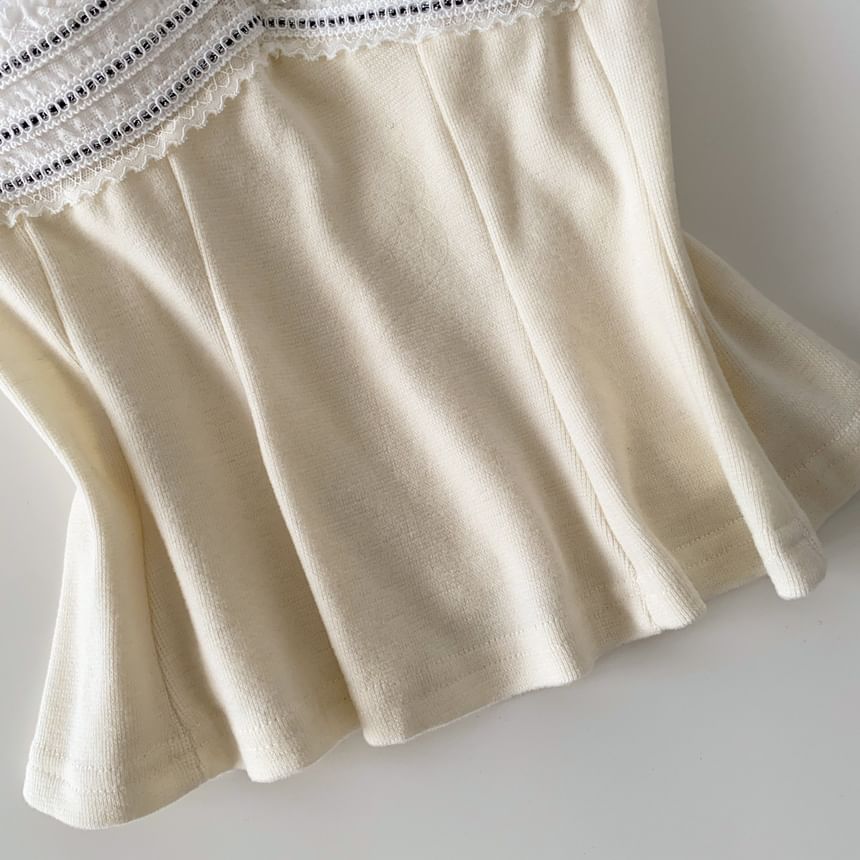 Lace Panel Sleeveless Flowy Crop Top