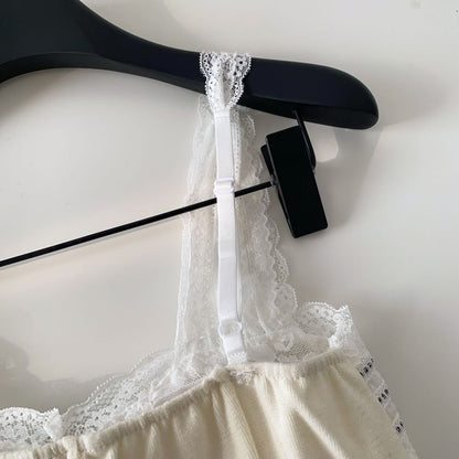 Lace Panel Sleeveless Flowy Crop Top