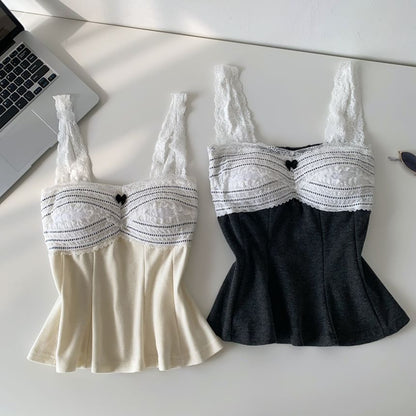 Lace Panel Sleeveless Flowy Crop Top