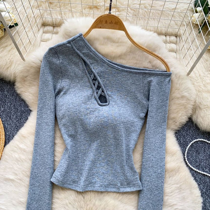 Off-Shoulder Cutout Long-Sleeve Crop Top