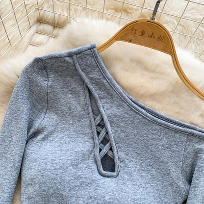 Off-Shoulder Cutout Long-Sleeve Crop Top