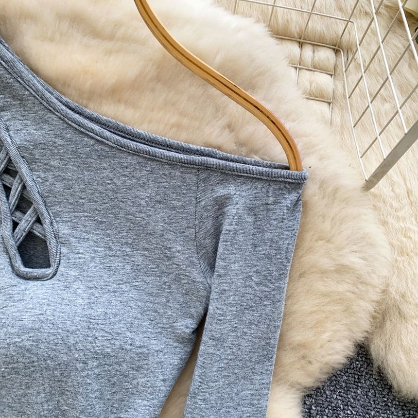 Off-Shoulder Cutout Long-Sleeve Crop Top