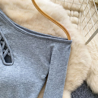 Off-Shoulder Cutout Long-Sleeve Crop Top