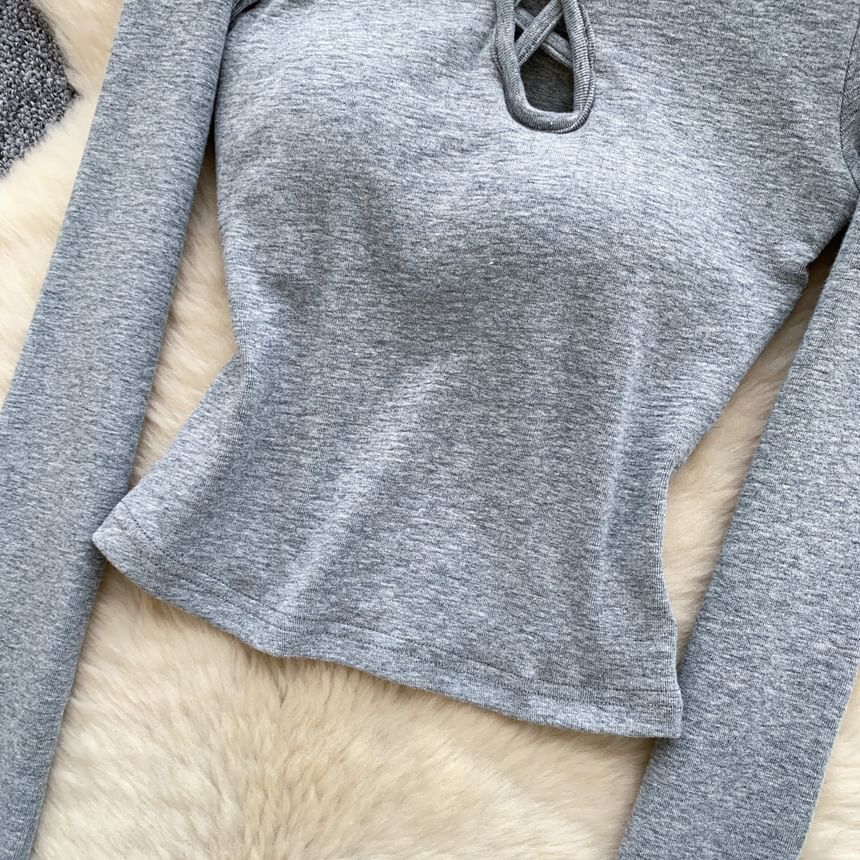 Off-Shoulder Cutout Long-Sleeve Crop Top