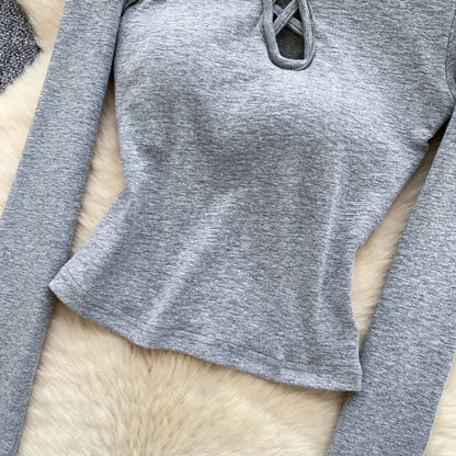 Off-Shoulder Cutout Long-Sleeve Crop Top