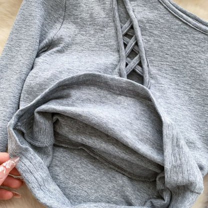 Off-Shoulder Cutout Long-Sleeve Crop Top
