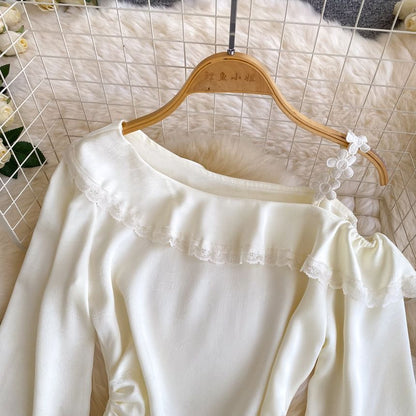 Puff-Sleeve Off-Shoulder Cropped Blouse
