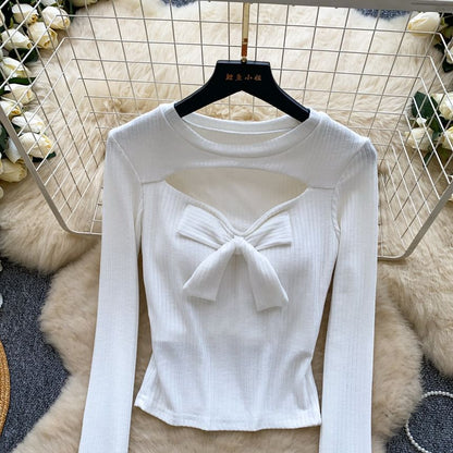 Cutout Knit Long-Sleeve Crop Top