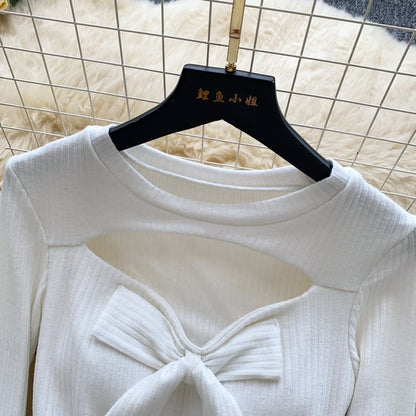 Cutout Knit Long-Sleeve Crop Top