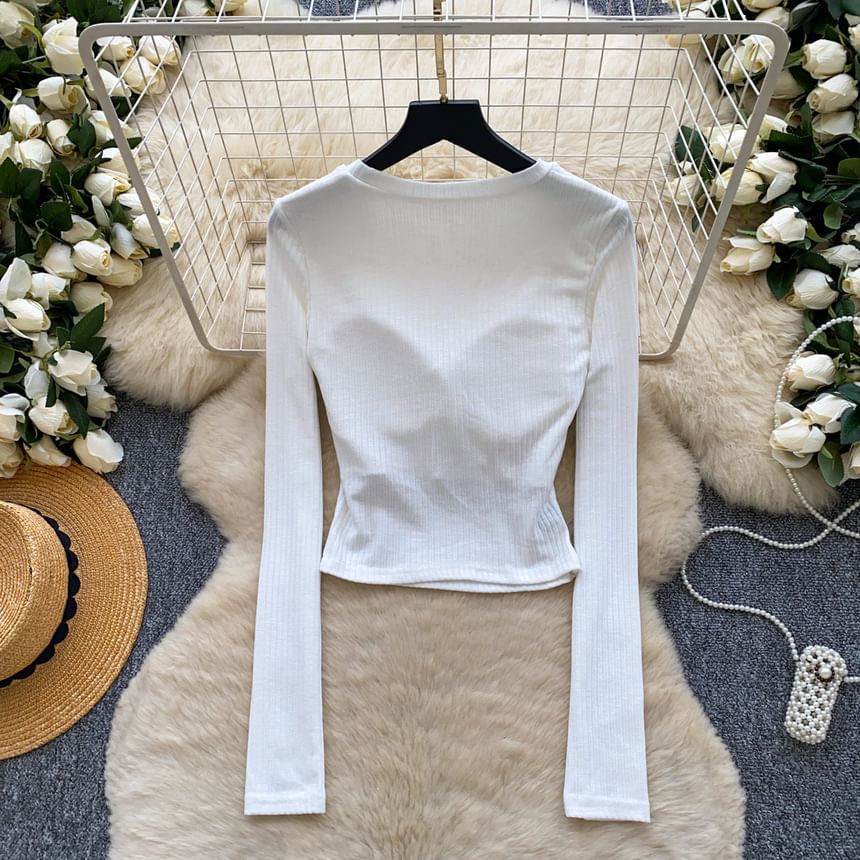 Cutout Knit Long-Sleeve Crop Top