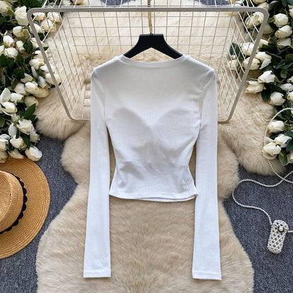 Cutout Knit Long-Sleeve Crop Top