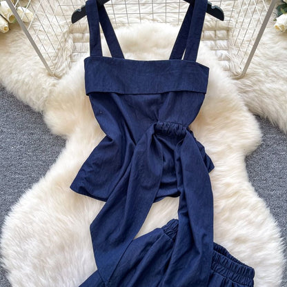 Sleeveless Crop Top & Wide-Leg Pants Set