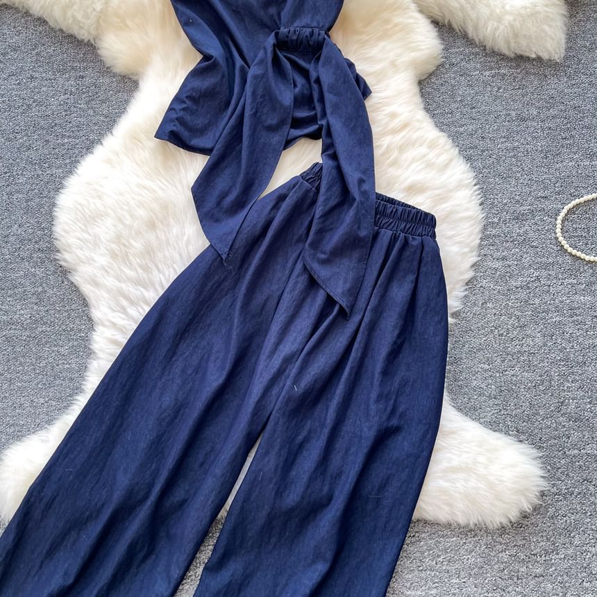 Sleeveless Crop Top & Wide-Leg Pants Set