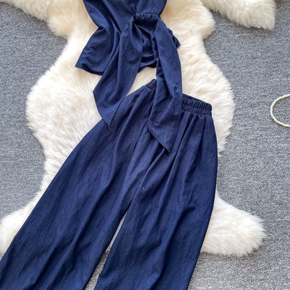 Sleeveless Crop Top & Wide-Leg Pants Set