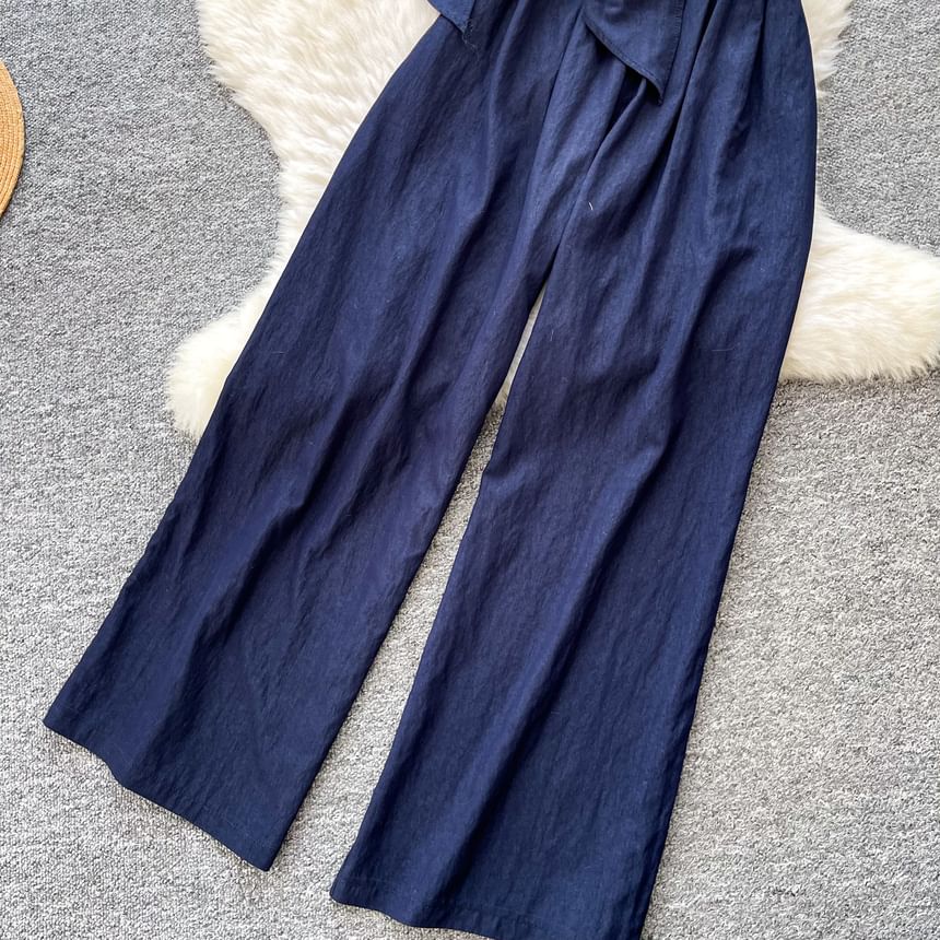 Sleeveless Crop Top & Wide-Leg Pants Set