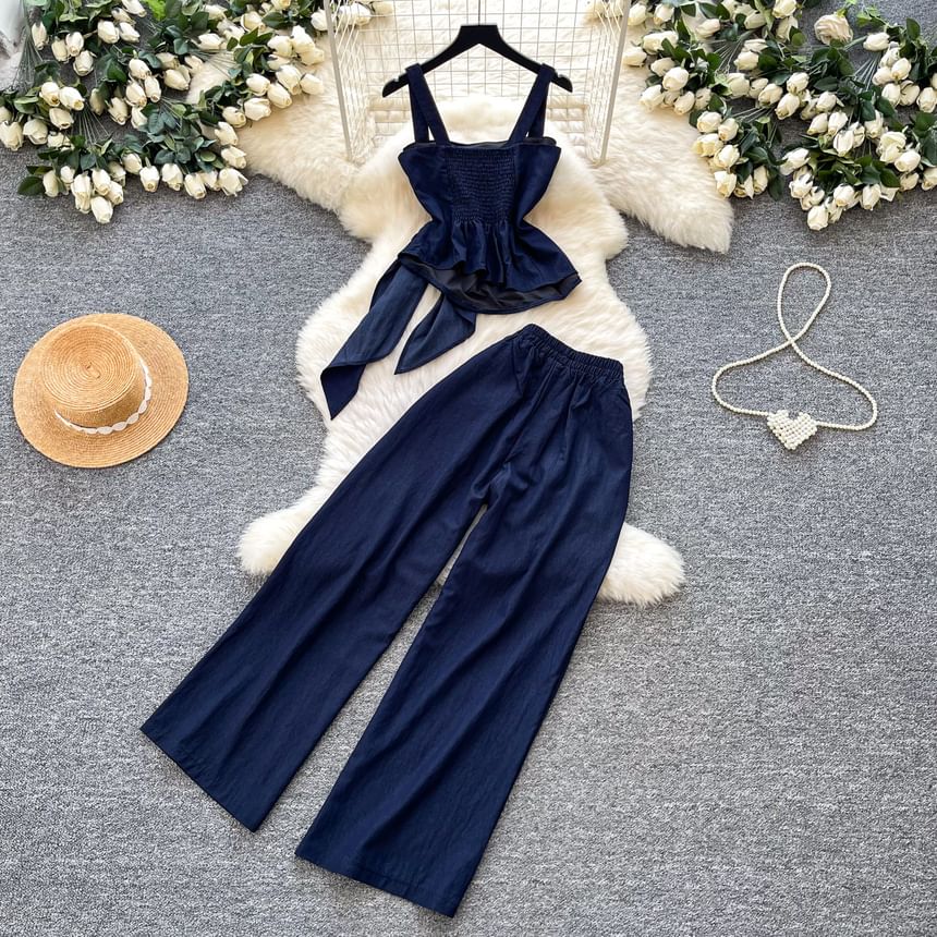 Sleeveless Crop Top & Wide-Leg Pants Set