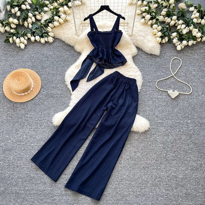 Sleeveless Crop Top & Wide-Leg Pants Set