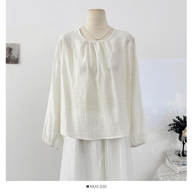 Round Neck Plain Shirt & Peplum V-Neck Cami Set