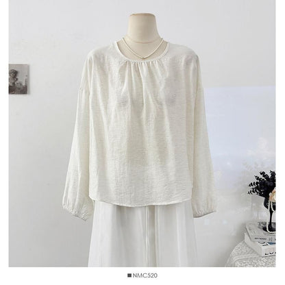 Round Neck Plain Shirt & Peplum V-Neck Cami Set