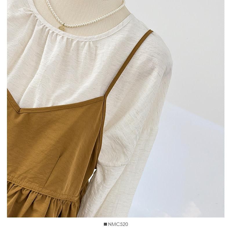 Round Neck Plain Shirt & Peplum V-Neck Cami Set