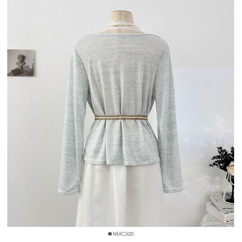 Lace Trim Mock Two-Piece Long-Sleeve Tee