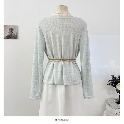 Lace Trim Mock Two-Piece Long-Sleeve Tee